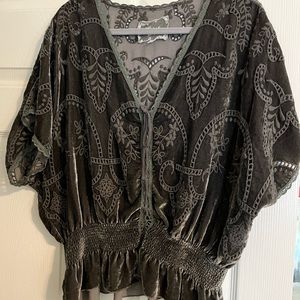 Johnny Was Boho Velvet Cinched Waist Blouse